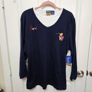 Disney Pooh Jerry Leigh Womens Plus Navy Blue 3/4 Sleeve Top Size 1X NWT